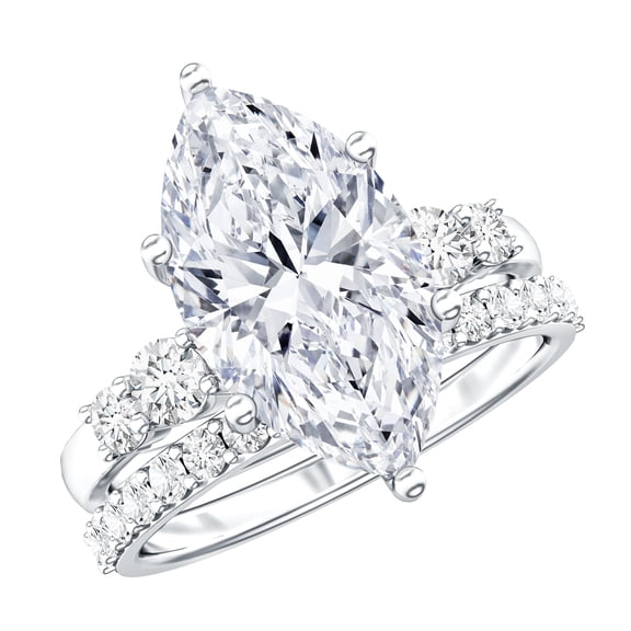 Rosec Jewels IGI Certified Lab Grown Diamond Wedding Bridal Ring Set (E-VS1 Quality) - 4 Carat Marquise Engagement Ring with Band, 925 Sterling Silver, US 4.00