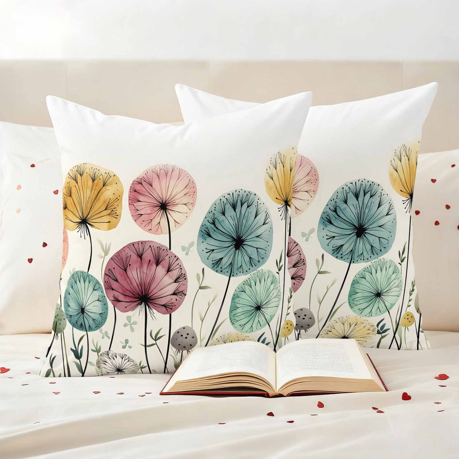 Spring Floral Outdoor Waterproof Pillow Covers, Modern Abstract Art Farmhouse Botanical Decorative Square Throw Pillowcase Sofa Cushion Sham for Patio/Couch/Chair, 20"x20" 2 Pack