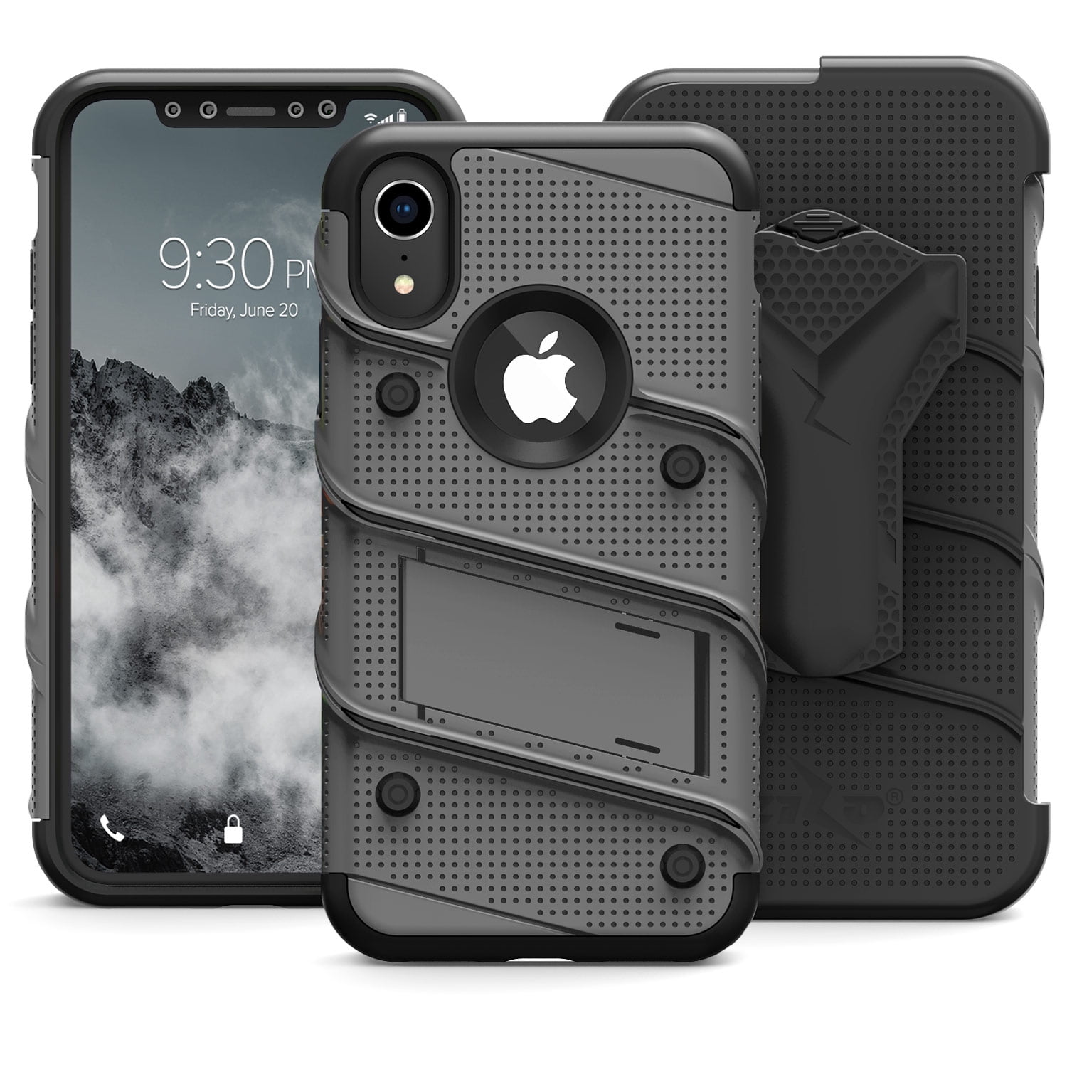 ZIZO Bolt Series for iPhone XR Case with Screen Protector Kickstand Holster Lanyard - Gun Metal Gray Gun Metal Gray/Black