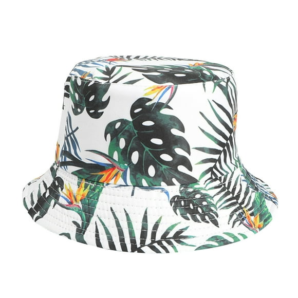 Penkiiy Adult Male And Female Fisherman Hats Leaves Printing Double Sided Fisherman Hats Wear Outdoor Sunscreen Sun Hats On Bucket Sun Hat Packable Summer Travel Cap White