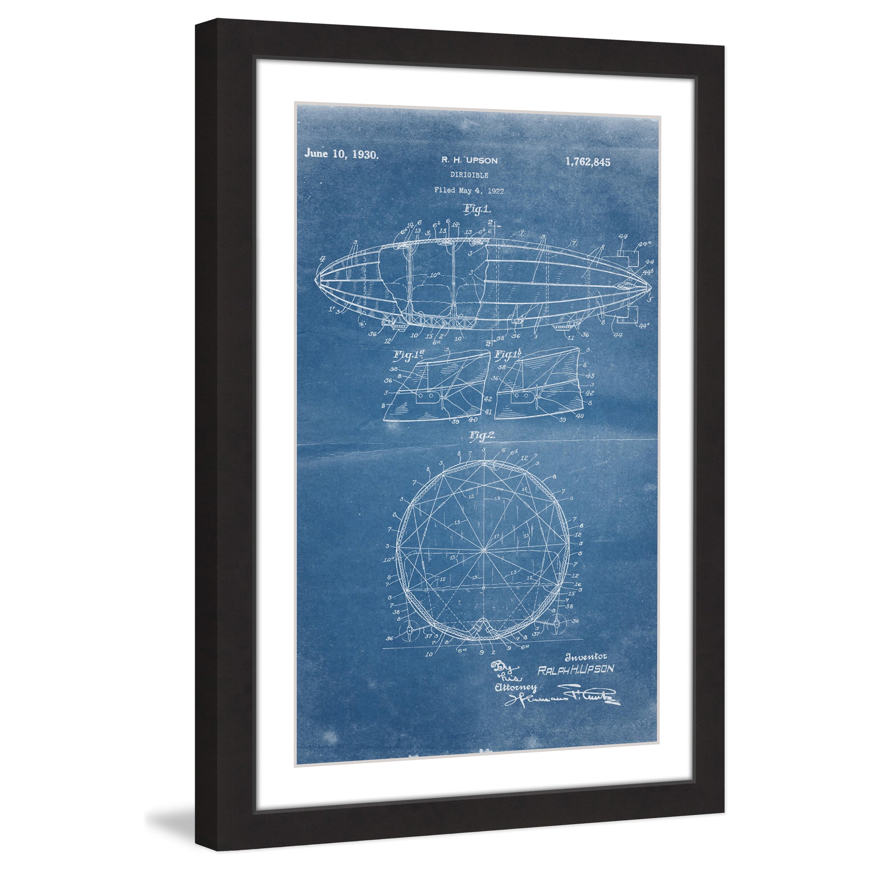"Dirigible 1922 Blueprint" Framed Painting Print