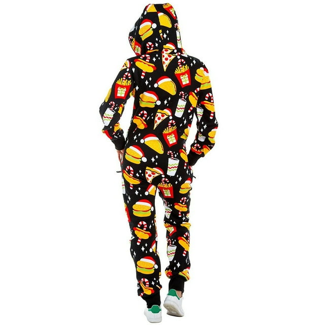 Combinaison à Manches Longues pour Femmes à Fermeture Éclair à Capuche à Manches Longues Combinaison Imprimée de Noël pour Dames Pyjamas