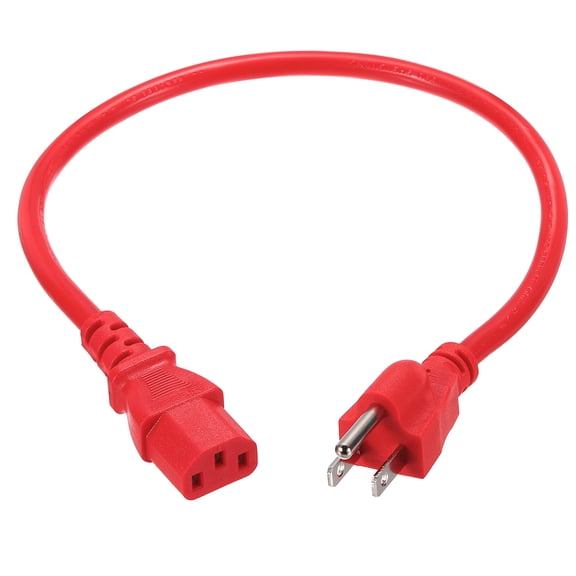 Uxcell 1.5ft 18 AWG Red 18/3 Universal Power Cord C13 to NEMA 5-15P 10A 125V 3-Prong Extension Power Cord