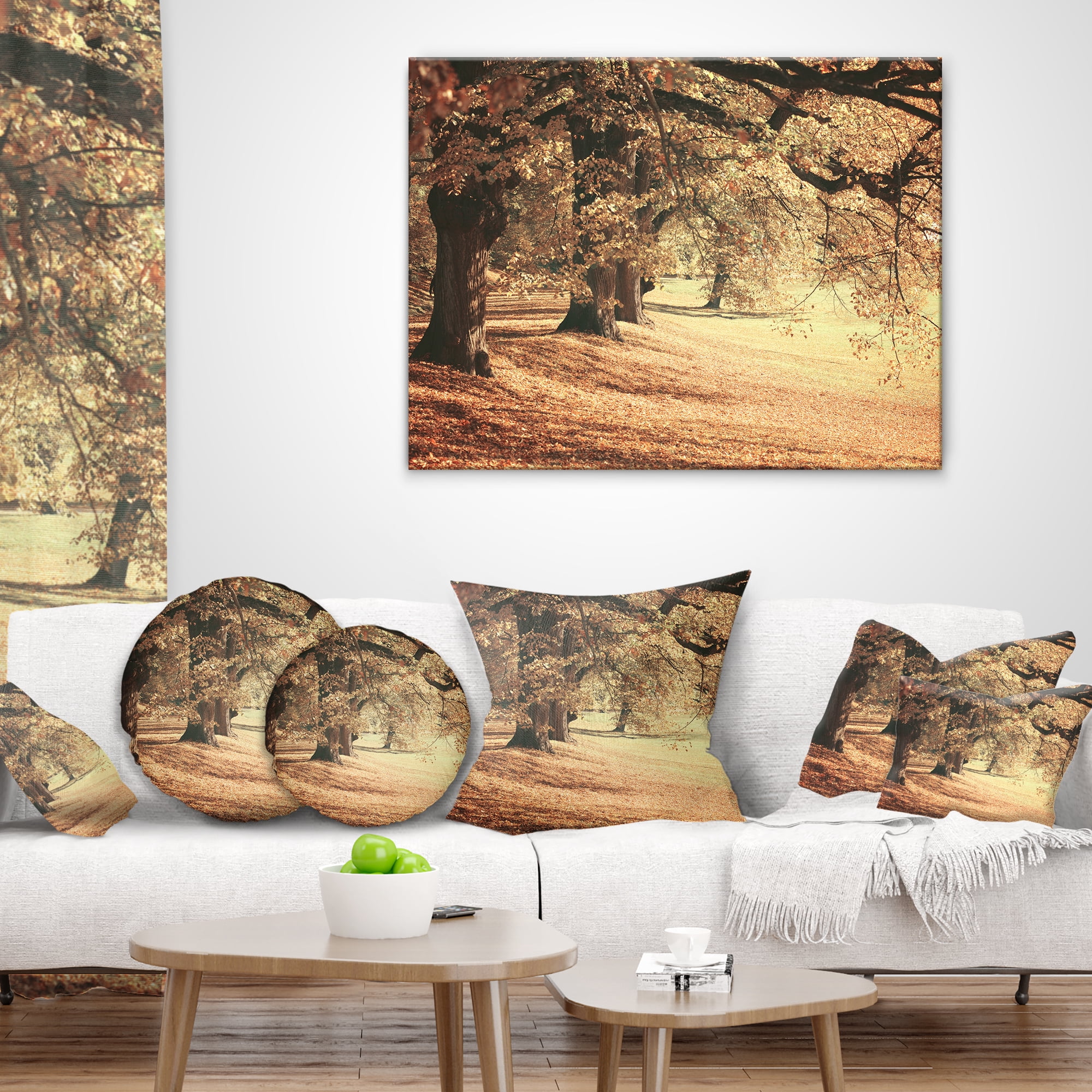Designart Dreamy Imagery of Autumn Forest - Modern Forest Throw Pillow - 18x18