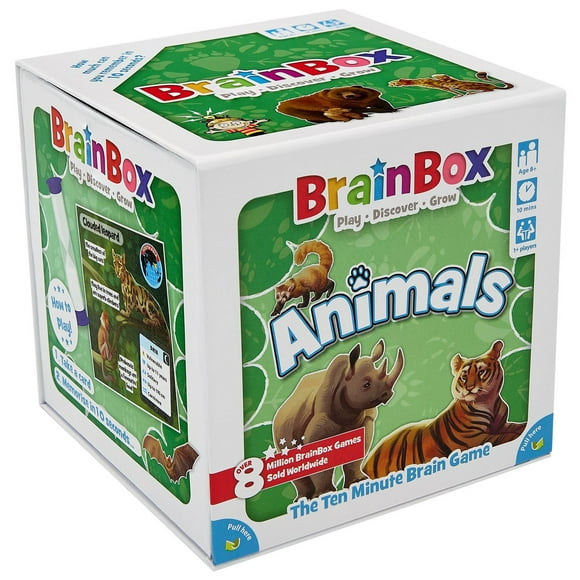 BrainBox Animals Jeu de Cartes - Jeu Questionnaire -  Jeu Amusant Pour Soirées Jeux de Société - Jeu de Mémoire Pour Enfants et Adultes - Âges 8+ - 1+ Joueurs - 10 Minutes -  Par Bezzerwizzer