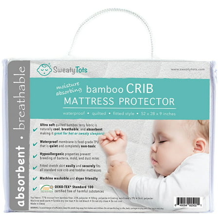 Crib Mattress Protector for Hot or Sweaty Sleepers - Waterproof Quilted Bamboo Pad / Cover / Topper for Crib and Toddler