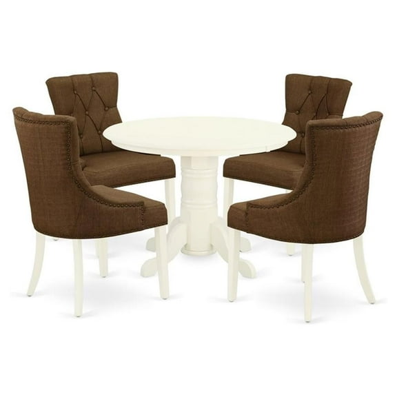 Atlin Designs 5-piece Wood Dining Set in Linen White/Dark Coffee