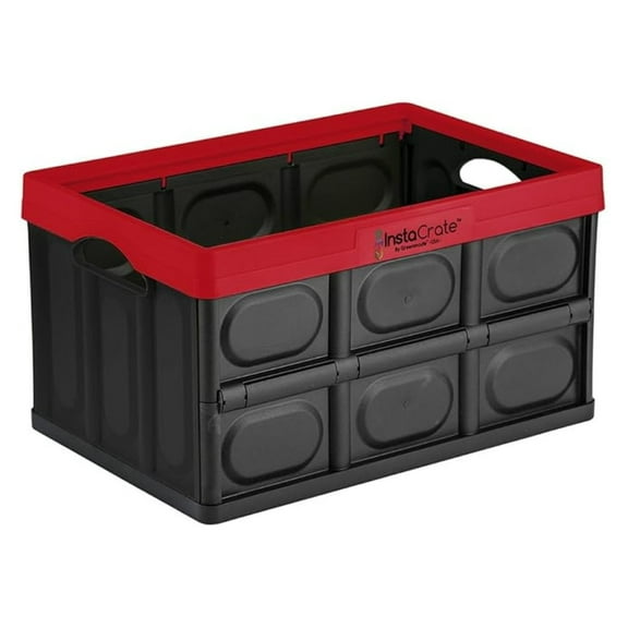 InstaCrate Collapsible Storage Container, 12 Gallon, Red/Black - Folding Storage Bin with Lid for Home, Garage, & Car Organization