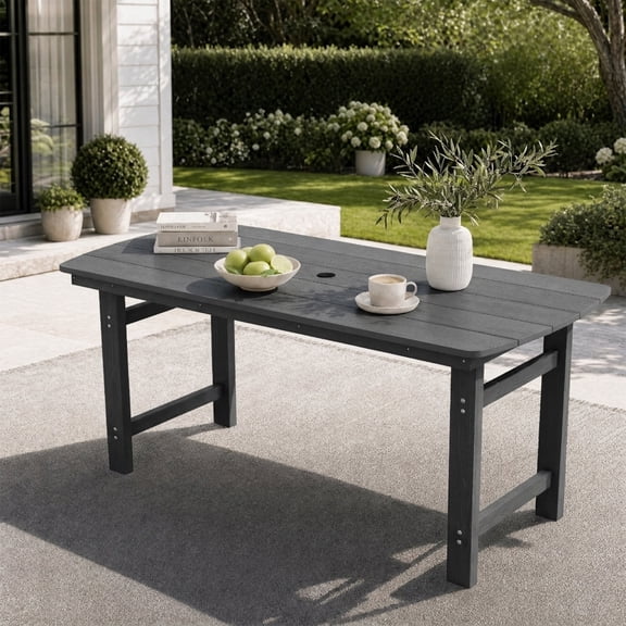 Harbweb 6-Person Weather Resistant Patio Dining Table with Umbrella Hole, Gray