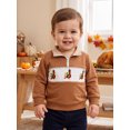 thumbnail image 6 of RUINIXCW Toddler Baby Boy Girl Thanksgiving Sweatshirt Outfit Fall Winter Quarter Zip Sweatshirts Letter Turkey Embroidery Plaid Lapel Long Sleeve Pullover Shirt Top, 6 of 10