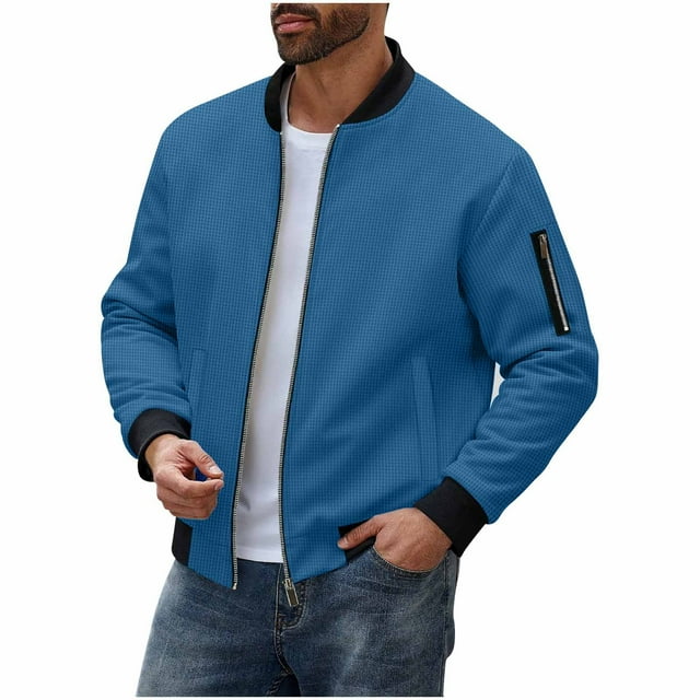 Dvprdro Fall Winter Jackets Men's Solid Color Long Sleeved Stand-up Collar Zipper Pocket Jacket
