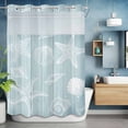 thumbnail image 6 of No Hook Ocean Beach Shower Curtain with Snap in Liner Set, Summer Coastal Starfish Shell Conch Wooden Green Waterproof Bathroom Curtains with See Through Top Window, Hotel Style Stall 48 x 72 Inch, 6 of 9