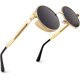 thumbnail image 1 of Montura dorada Lentes grises: gafas de sol polarizadas redondas para hombres y mujeres inspiradas en el estilo retro Steampunk en círculo metálico, 1 of 5