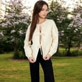 thumbnail image 7 of Women's Tie Front Knit Cardigan with Long Sleeves and Open Front Design - Small, Beige, 7 of 7