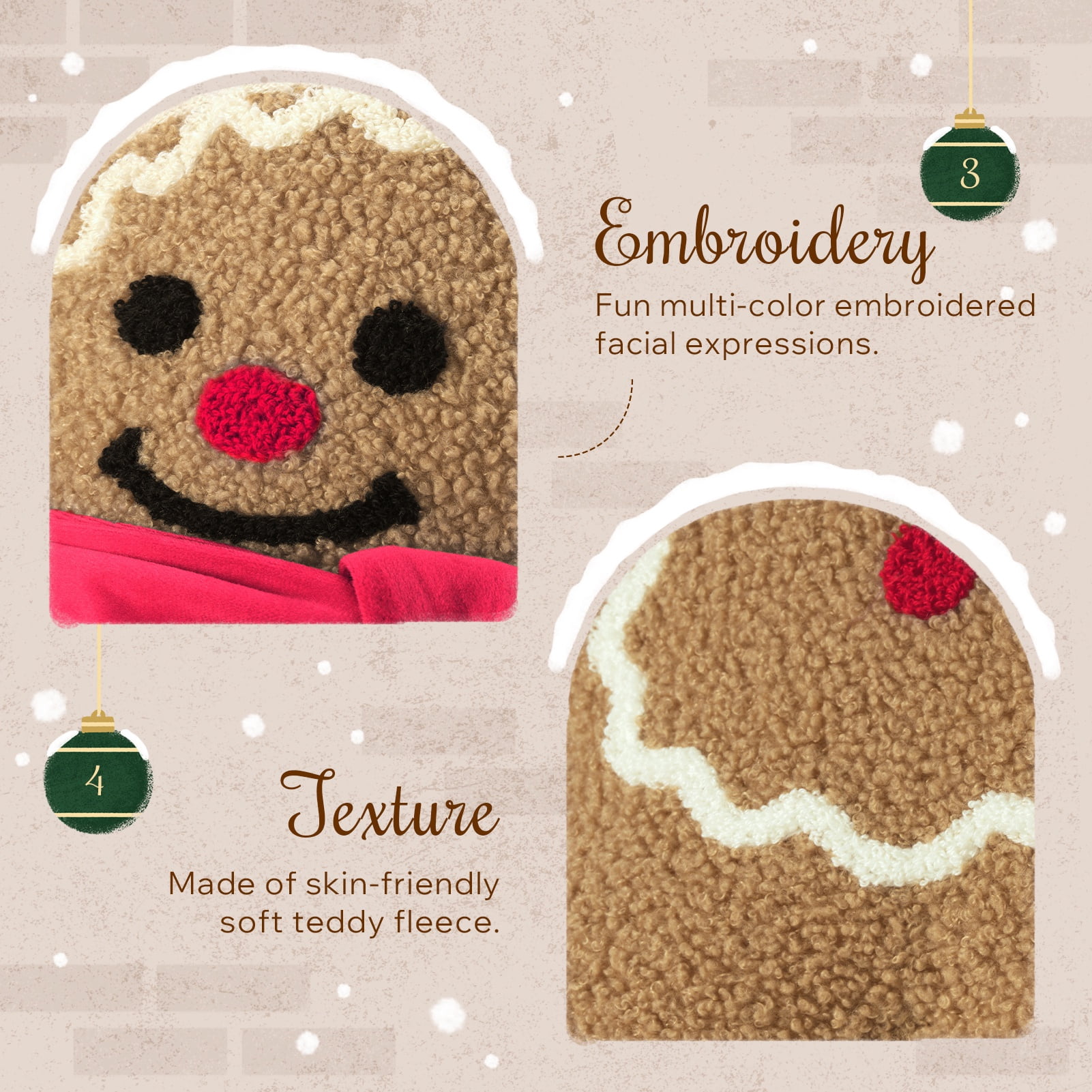 Phantoscope Christmas Series Decorative Chef Gingerbread Man Polyester Decorative Pillow,beige,20 x 13.5 inch
