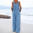 thumbnail image 4 of LEEYNEER Women‘s Loose Sleeveless Jumpsuits Adjustable Spaghetti Strap Stretchy Long Pant Romper with Pockets  Solid Button Suspender Jumpsuits Wide Pocket Leg Pant Recommend Weight 88 to, 4 of 7