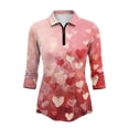 thumbnail image 2 of Uorisanigo Valentine's Day Heart Women's 3/4 Sleeve Athletic Golf Shirts Breathable Quick Dry Athletic Polo Workout Tops with Zipper Versatile Fashionable Pullover for Workout Sports, 2 of 7