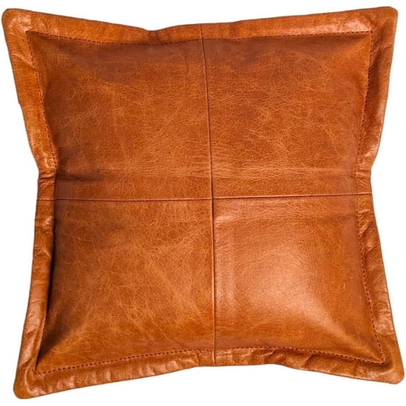 Prastara Lambskin Leather Pillow Cover - Sofa Cushion Case - Decorative Throw Covers for Living Room & Bedroom, 18x18 Inches - Antique Brown Pack of 1
