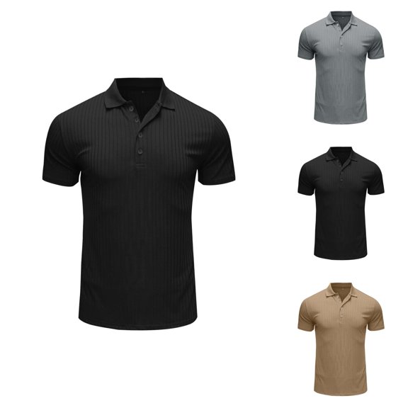 Short Sleeve Polo Shirts for Men Summer Casual Stretchy Ribbed Collared Breathable Tshirt Workout Athletic Golf Shirts