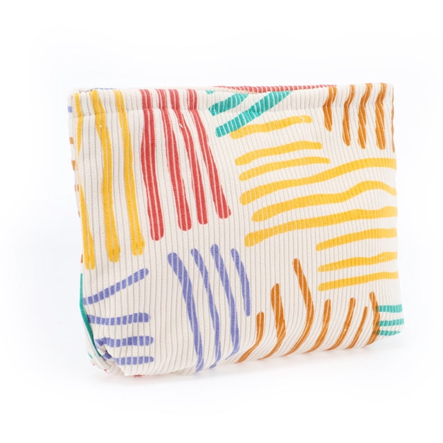 Bolsa de maquillaje portátil para mujeres con rayas para actividades al aire libre, viaje, colorido de corduroy