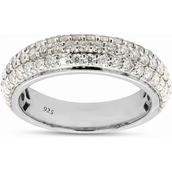 1.00 CT Round Lab Created Diamond 3 Row Half Eternity Wedding Band Ring For Women 14K Gold Over Sterling Silver
