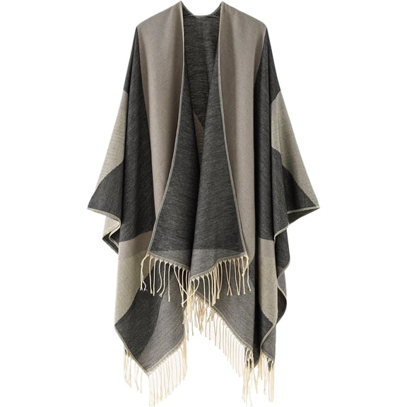 Women's Cardigan Poncho Sweater : Oversized Plaid Poncho Shawl with Tassel,Elegant Trendy Womens Ponchos and Wraps,Womens Poncho for Early Spring