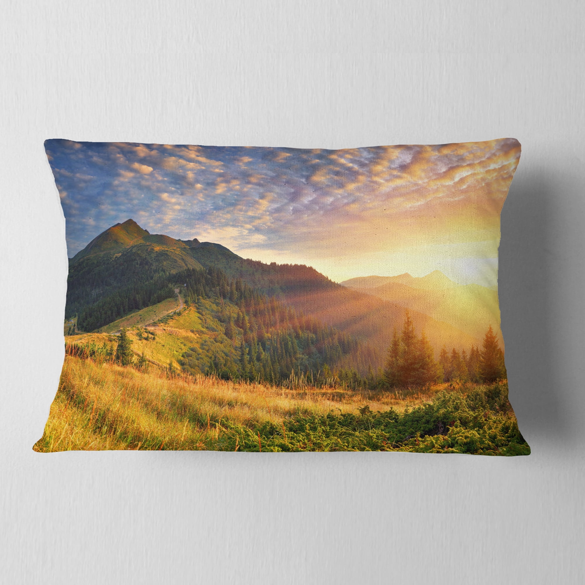 Designart Summer Sunrise Under Thick Clouds - Landscape Photography Throw Pillow - 12x20