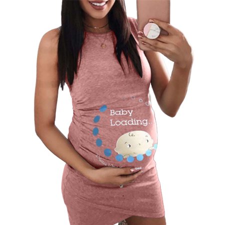 

SHerrylily Women Baby Print Sleeveless Dress Maternity Wear
