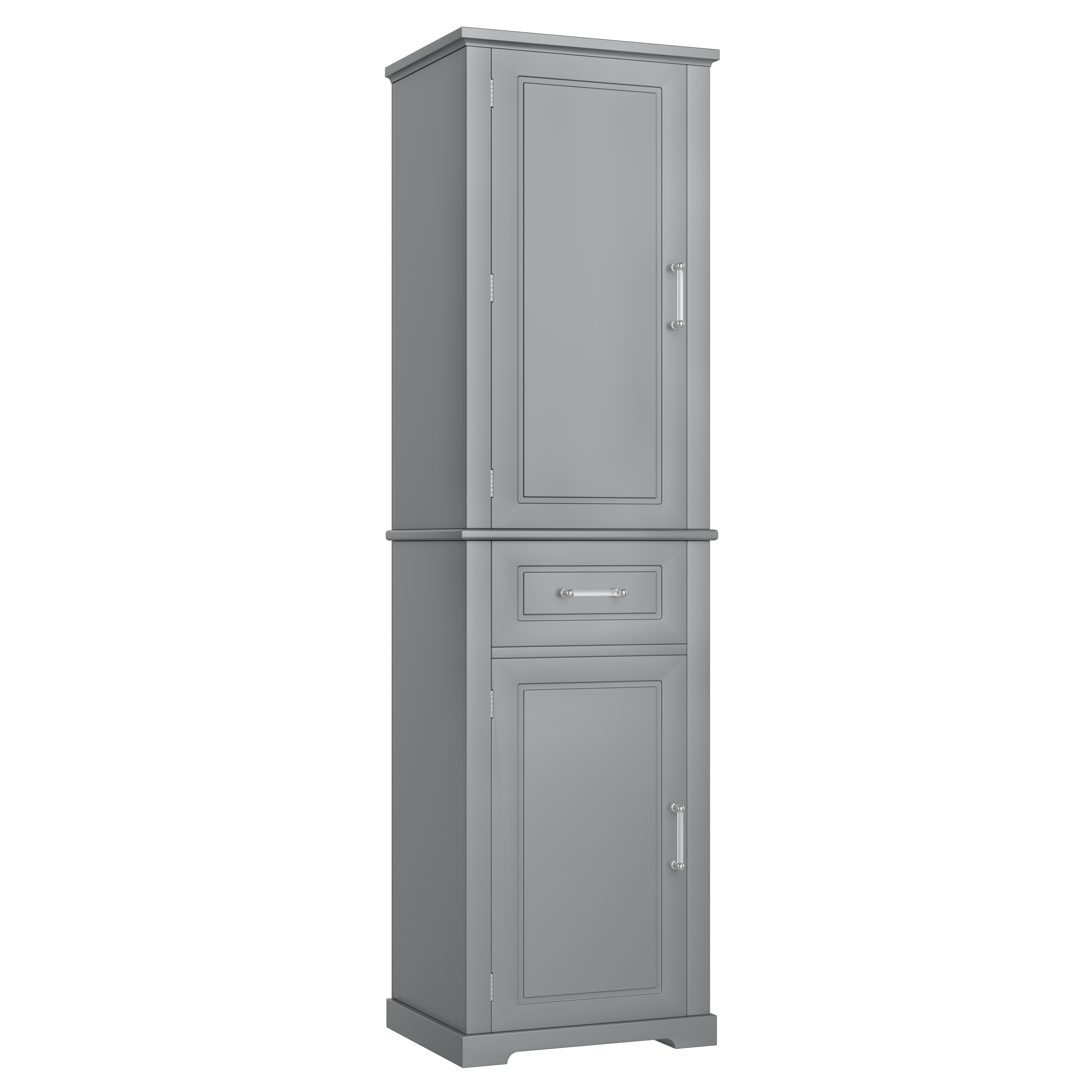 Euroco Tall Bathroom Storage Cabinet, Freestanding Storage Cabinet with Two Different Size Doors and Adjustable Shelf, Door Shelve Design, MDF Board with Painted Finish, Gray