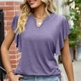 thumbnail image 4 of Ruffle Sleeve Tops for Women Summer Casual V Neck Short Sleeve Tshirts Plain T-shirts Soft Comfy Dressy Blouses (X-Large, Purple 01), 4 of 5
