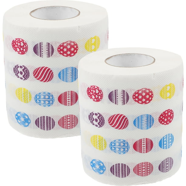 2 rollos de papel higiénico, rollo de papel impreso de Pascua, servilleta decorativa con impresión divertida, pañuelos de baño