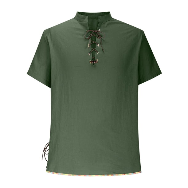 Blusa y camisa de manga corta con cuello vuelto, estilo masculino, estilo hippie, de manga corta, informal, playera, con cuello alto, camiseta sin mangas con cuello vuelto para hombre.