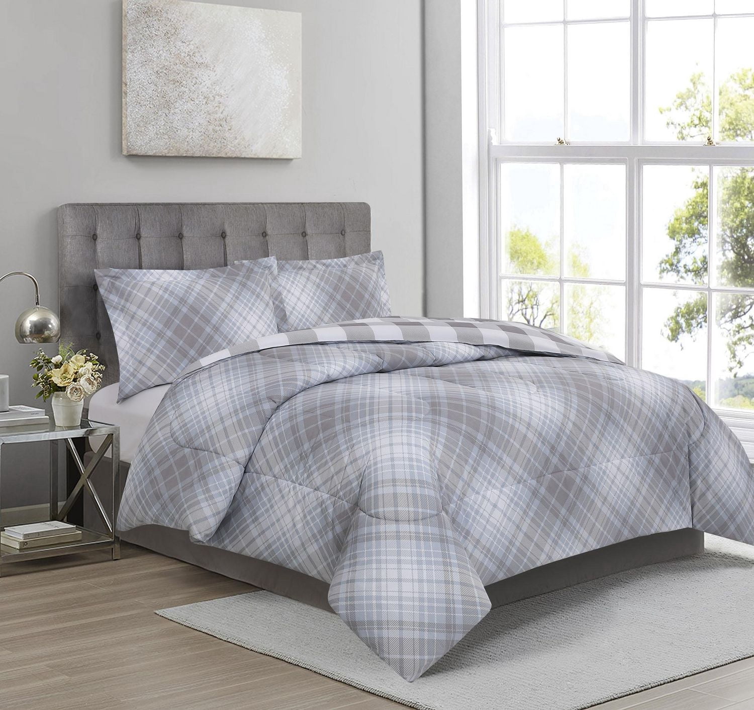 3 Pieces Comforter Set Bias Plaid Alloy
