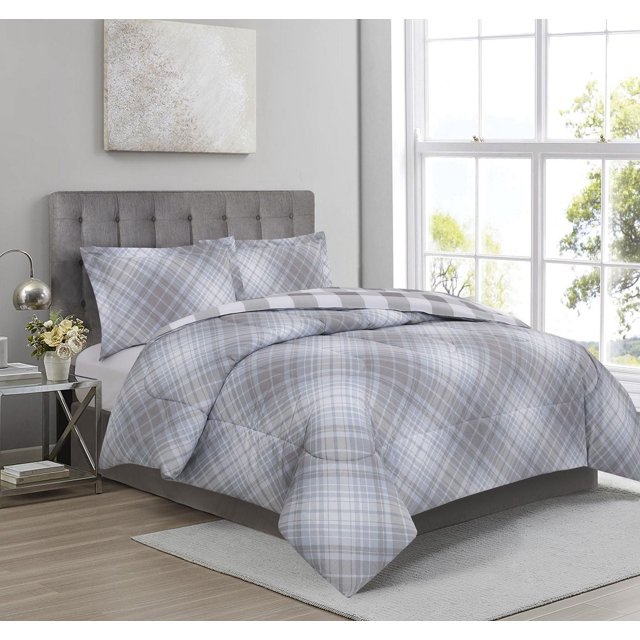 3 Pieces Comforter Set Bias Plaid Alloy