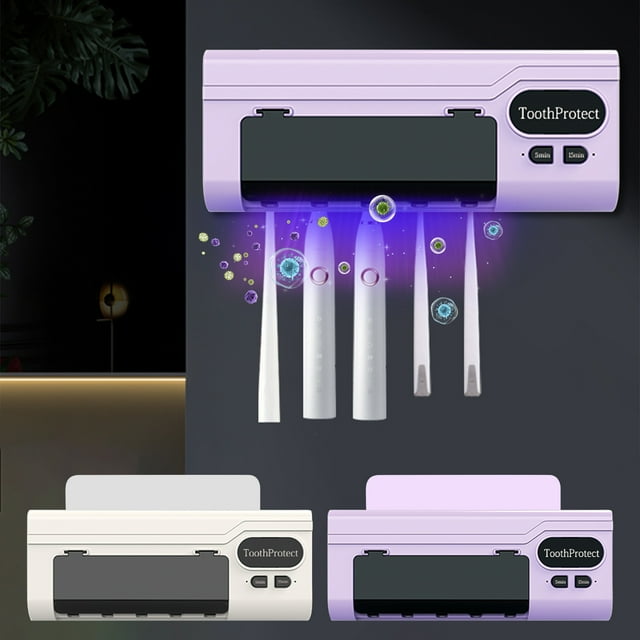 Fiudx Juego de Portacepillos de Dientes, Diseño Multifunción, Exprimidor de Pasta Dental, Apagado Automático, Fácil Instalación En Pared, Uso Familiar, Portátil, Capacidad para 5 Cepillos de Dientes.