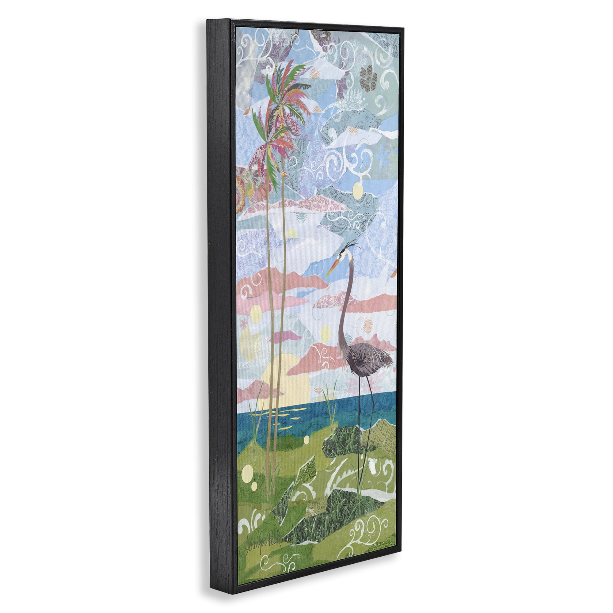 Stupell Industries Crane & Swirled Landscape Landscape Painting Black Framed Art Print Wall Art, 10 x 24