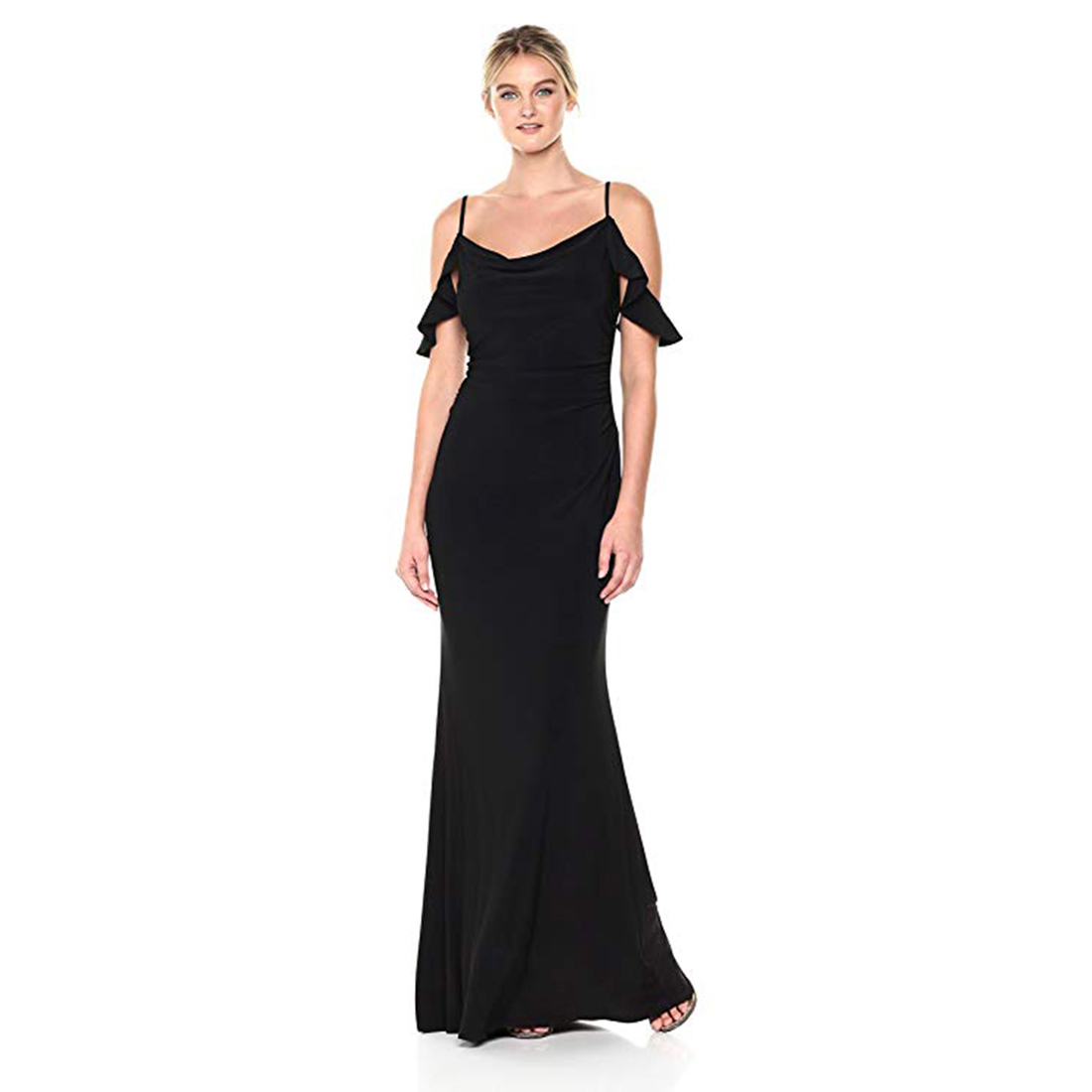 Cold Shoulder Flutter Sleeve Knit Gown 