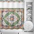 thumbnail image 4 of No Hook Shower Curtain with Built-in Rings - Retro Boho Washable Waterproof Fabric Bathroom Curtains for Hotel,Rentals, 72 X 78 Inch Long , Aztec Southwest Tribal Floral Pattern Green Orange, 4 of 9