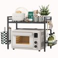thumbnail image 1 of Soporte extensible para microondas, Organizador de Cocina, Repisas para cocina en Altura ajustable, Estante para Cocina, 2 Niveles con 8 Ganchos, 1 servilletero, 1 cesto para Especias, Negro, 1 of 6