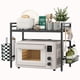 thumbnail image 1 of Soporte extensible para microondas, Organizador de Cocina, Repisas para cocina en Altura ajustable, Estante para Cocina, 2 Niveles con 8 Ganchos, 1 servilletero, 1 cesto para Especias, Negro, 1 of 6