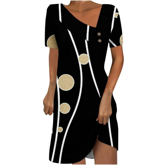 Drses Summer Dresses for Women 2024 Women's Fashion Printed Short Sleeve Round-Neck Mid-Calf Dress Women's Casual Dresses