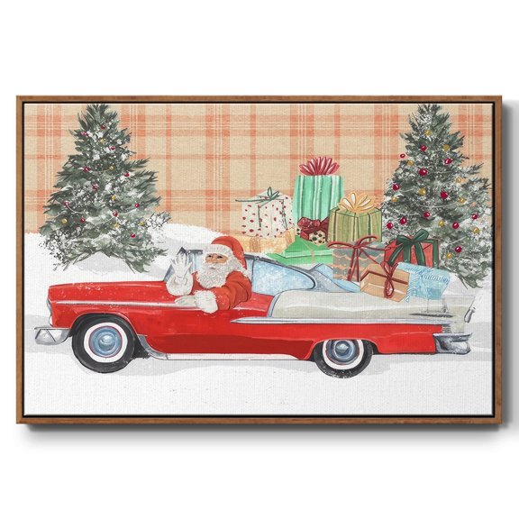 Santa on Wheels II - Framed Gallery Wrapped Holiday Canvas - 17 x 25 - Rosewood Frame