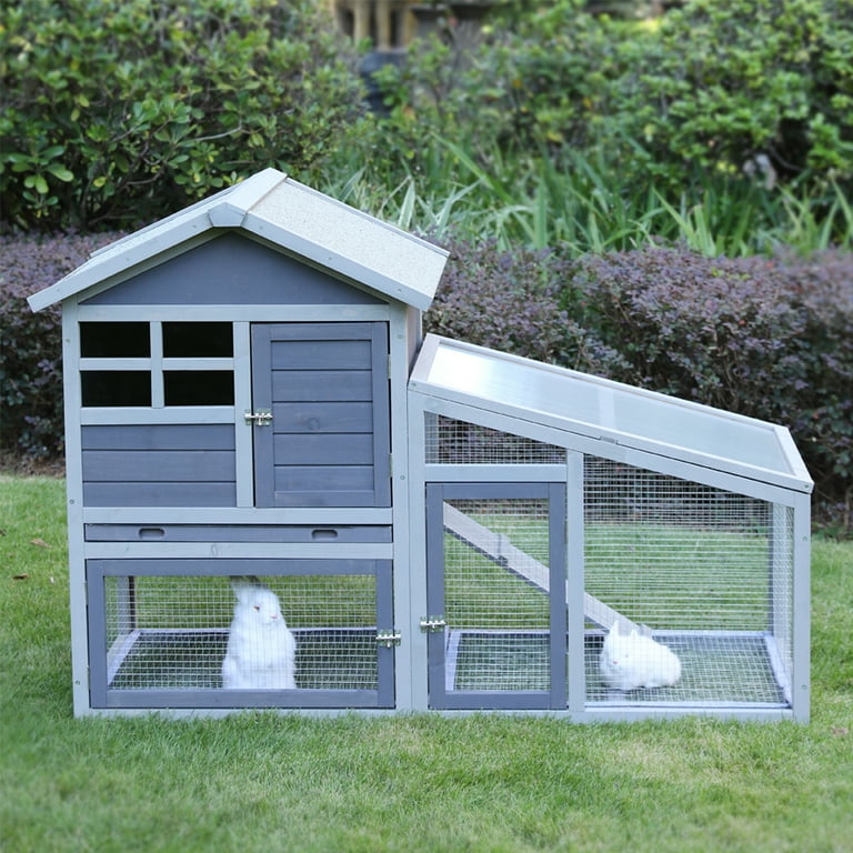 Tangkula Wood Rabbit Hutch, Outdoor Indoor Bunny Cage With, 60 OFF