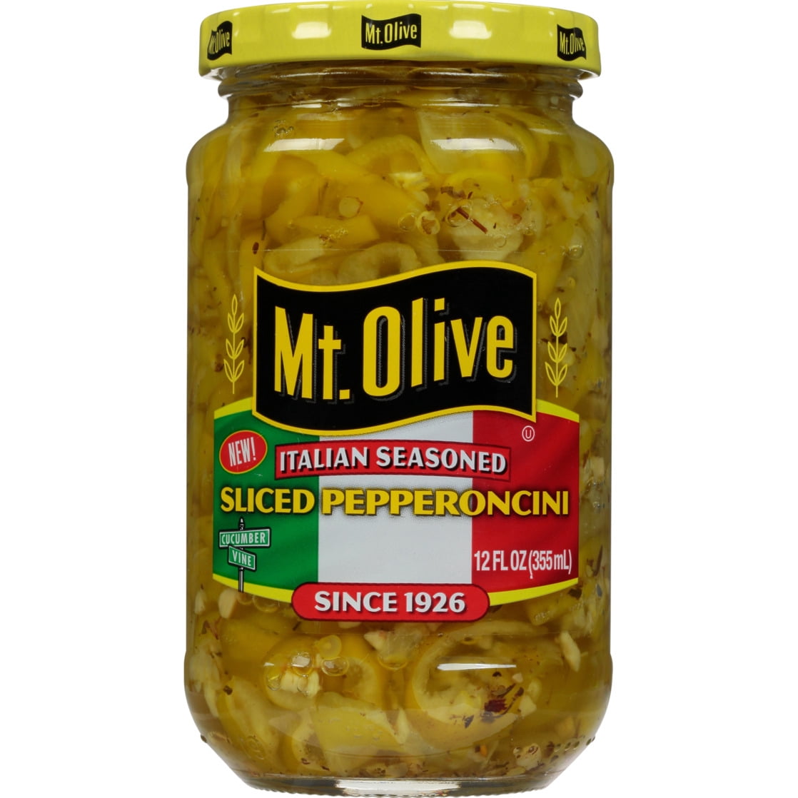 (6 pack) Mt. Olive Italian Seasoned Sliced Pepperoncini, 12 fl oz jar