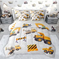 Feelyou Tractor Truck Bedding Comforter Set 7 Pieces for Teen, Cartoon Excavator Full Bedding Set, Construction Vehicle Reversible Fitted Sheet Flat Sheet, Luxury Bedroom Decor