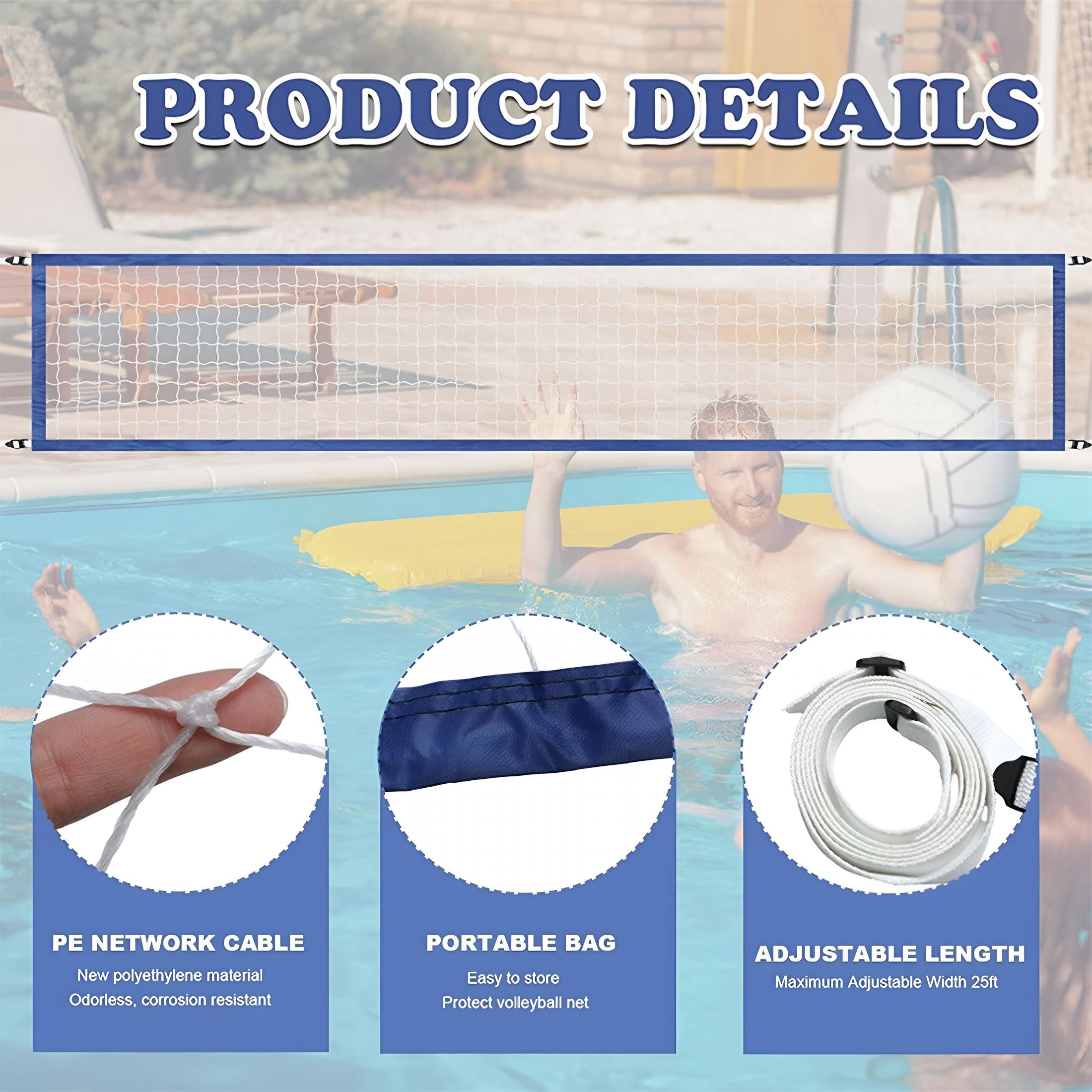 BESTSKY Upgraded Portable Pool Volleyball Set-Beach Water Game Kit with Net and Ball,Inflatable Volleyball Court for Pool,Easy Setup and Carry,Fun Outdoor Summer Games for Family