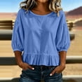 thumbnail image 4 of ClodeEU Women's Round Neck Bubble 3/4 Sleeve Tops,Casual Ruff Hem Cropped Blouses ,Women's Plus M, 4 of 5
