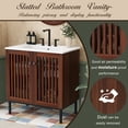 thumbnail image 5 of 30" Vintage Bathroom Vanity with Ceramic Sink, Modern Bathroom Vanity Cabinet with 2 Soft-Close Doors (Fence-Design) and Large Storage Space, Equpiied with 4 Sturdy Metal Legs, Antique Dark Brown, 5 of 26