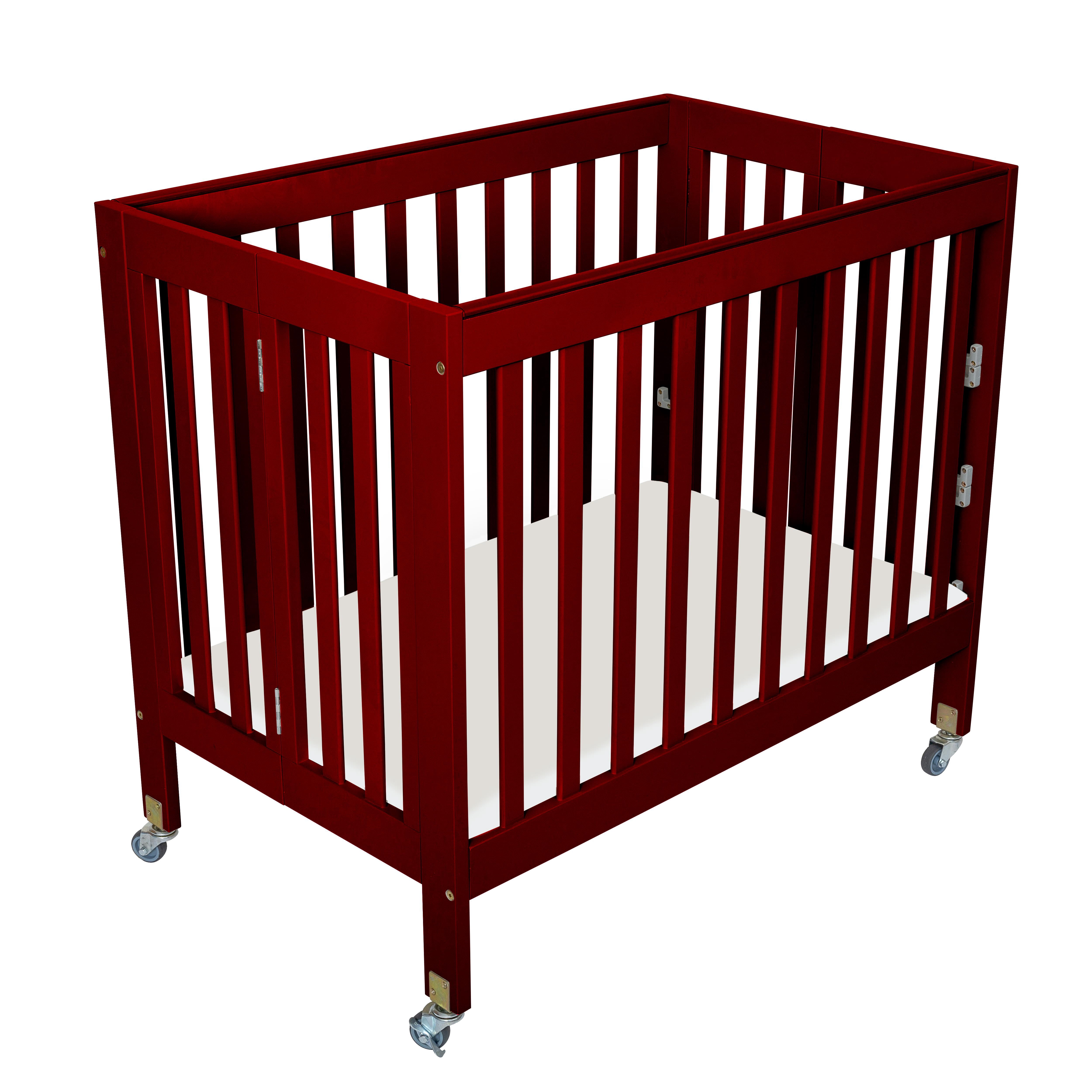 Fizzy Baby Foldable Baby Crib with Wheels Portable Baby Bed Travel Crib, Cherry