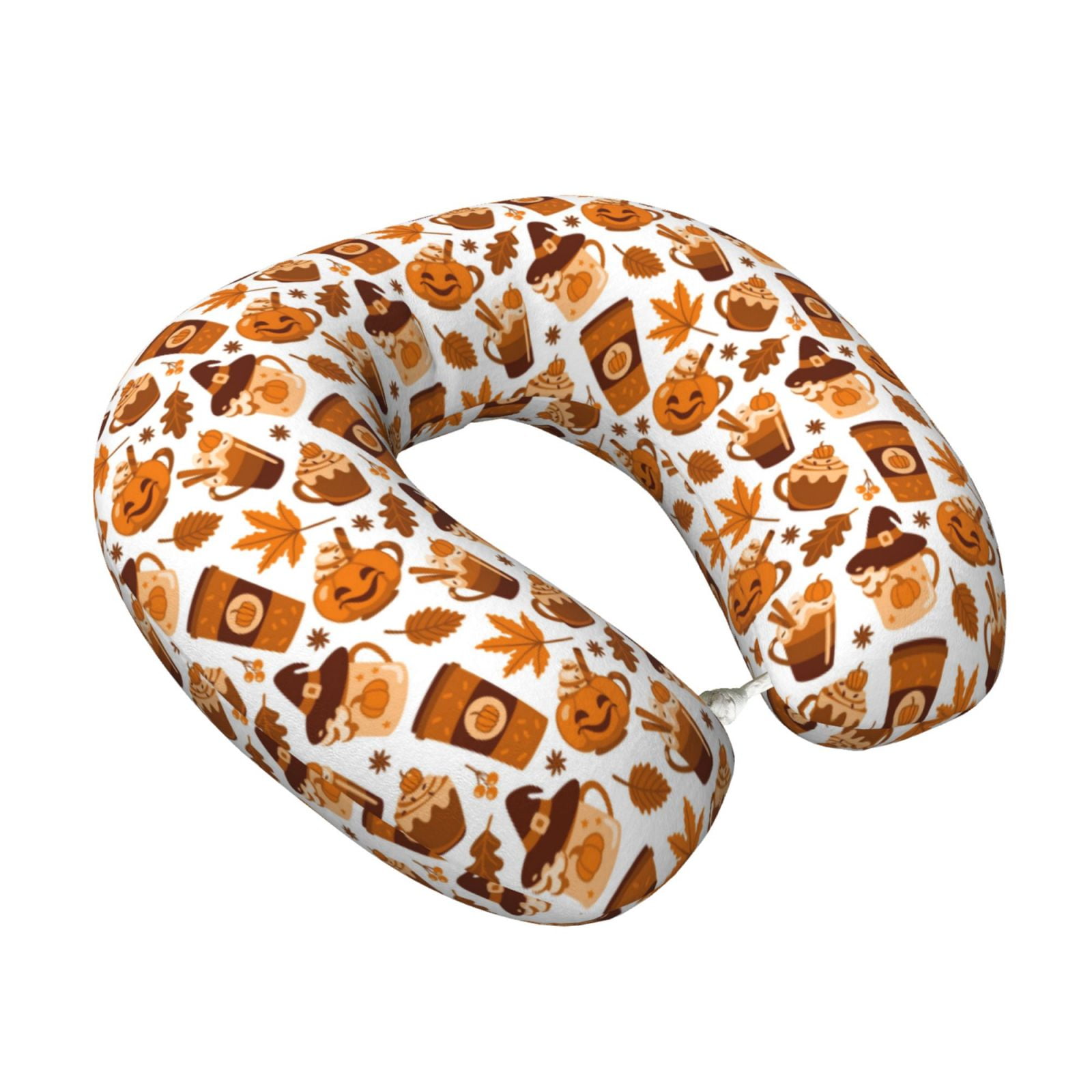 Xecao Pumpkin Witch Hat Coffee Print Memory Foam Cervical Neck Pillow Versatile U-Shaped Pillows for Home,Office,Camping,Travelling,Soft Washable Cover